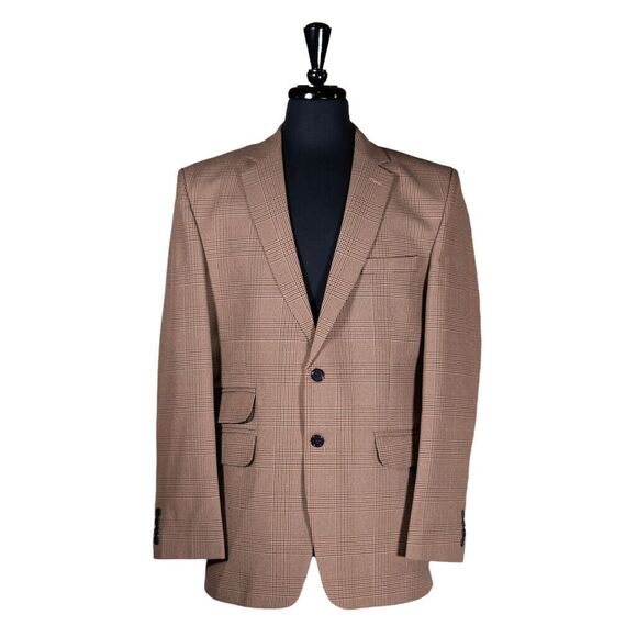 Chiragh Apparel Other - Mens Blazer Beige Blue Plaid Check Dress Formal Jacket Wedding Sport Coat 42R